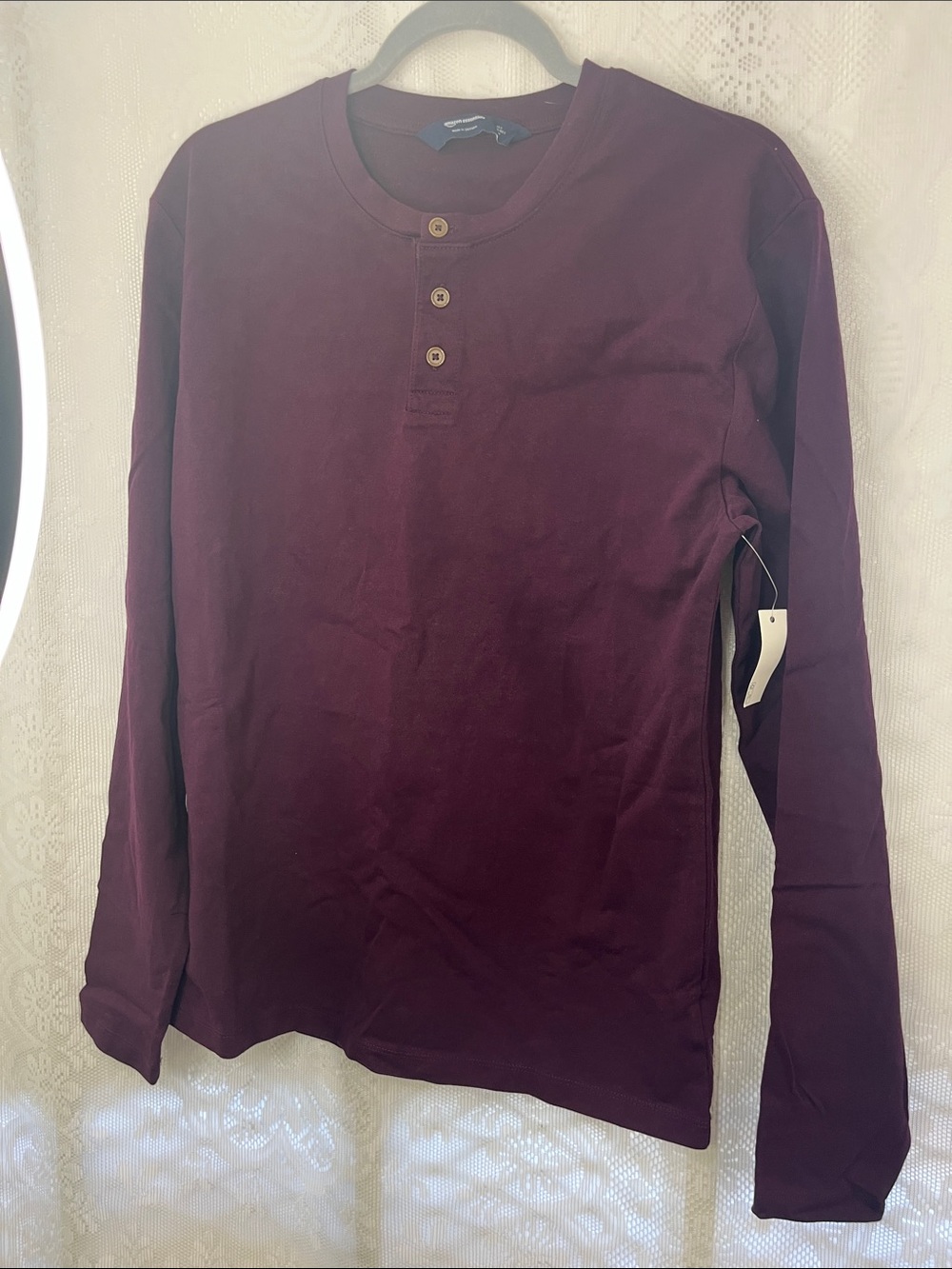 Amazon Essentials Long-Sleeve Henley Shirt - Burgundy NWT S